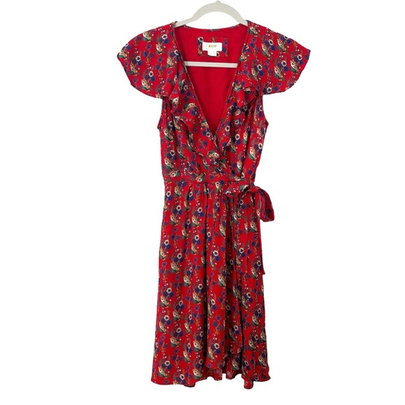 Maeve Anthropologie Red Floral Ruffle High-low Dress - Picture 8 of 9